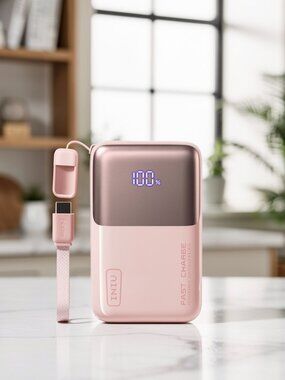 INIU 10000mAh 45W Ultra Mini Portable Charger Power Bank with Cable - Pink